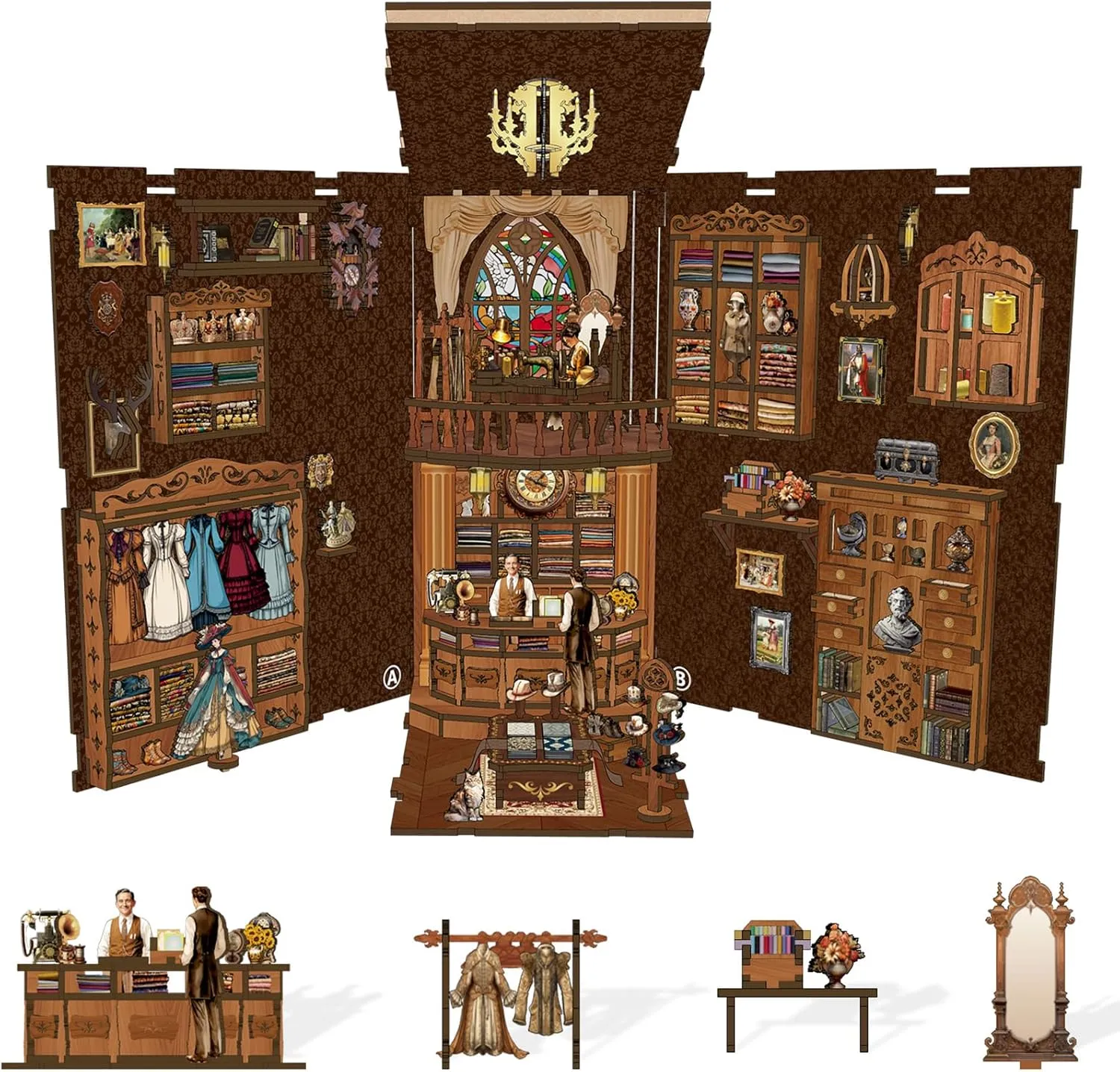 ISSEVE Book Nook Kit, DIY 3D Wooden Puzzle Dollhouse Booknook for Adults, Tiny Miniature House Kit Bookshelf Decor with LED Light and Dust Cover, Gifts for Family and Friends (Royal Seamer)