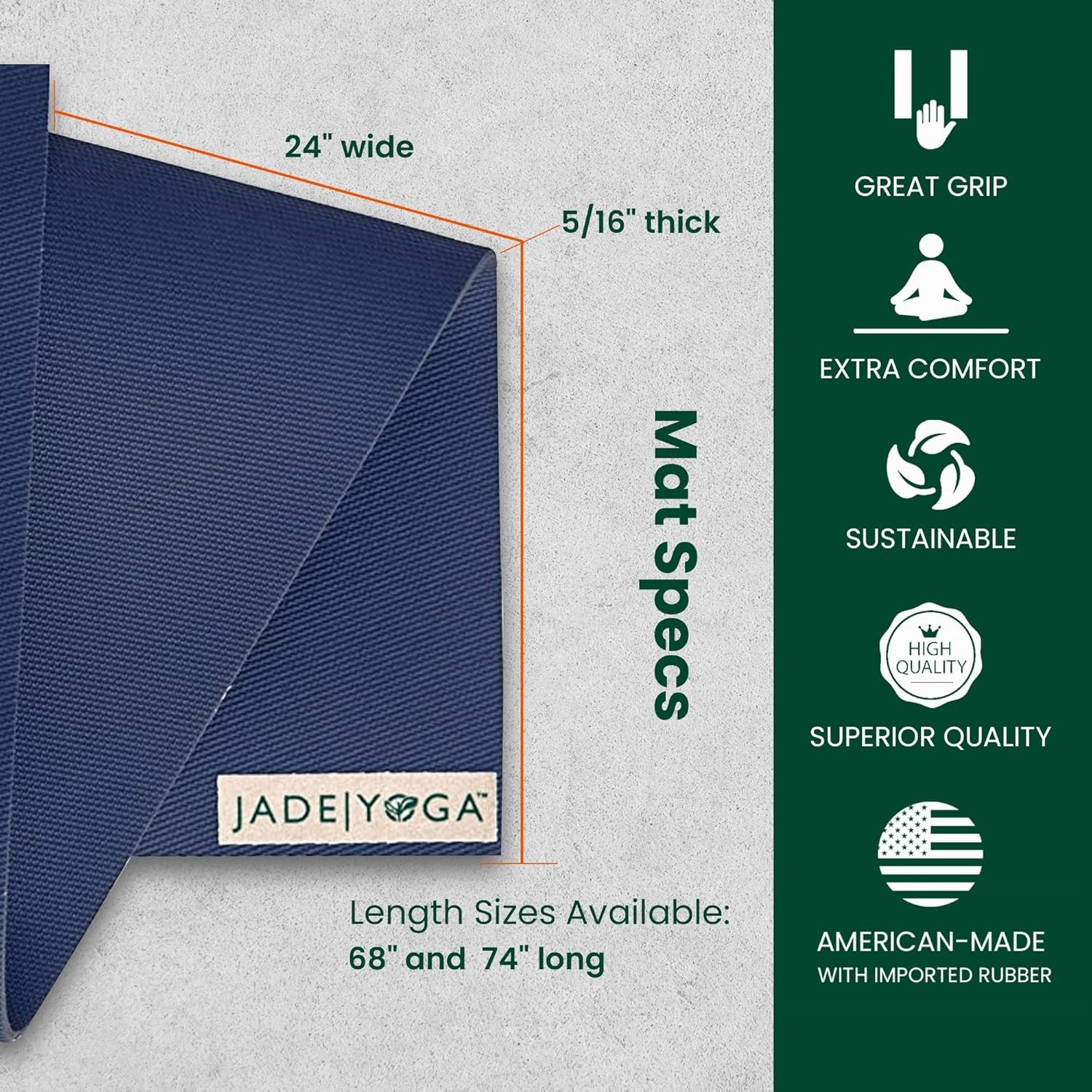 Jade Fusion Yoga Mat, Luxurious Comfort & Sturdy Workout Mats for Home Gym, 68" and 74" Yoga Mat Thick, Non-Slip Workout Mat with Extra Strong Grip, US Made Yoga Mats