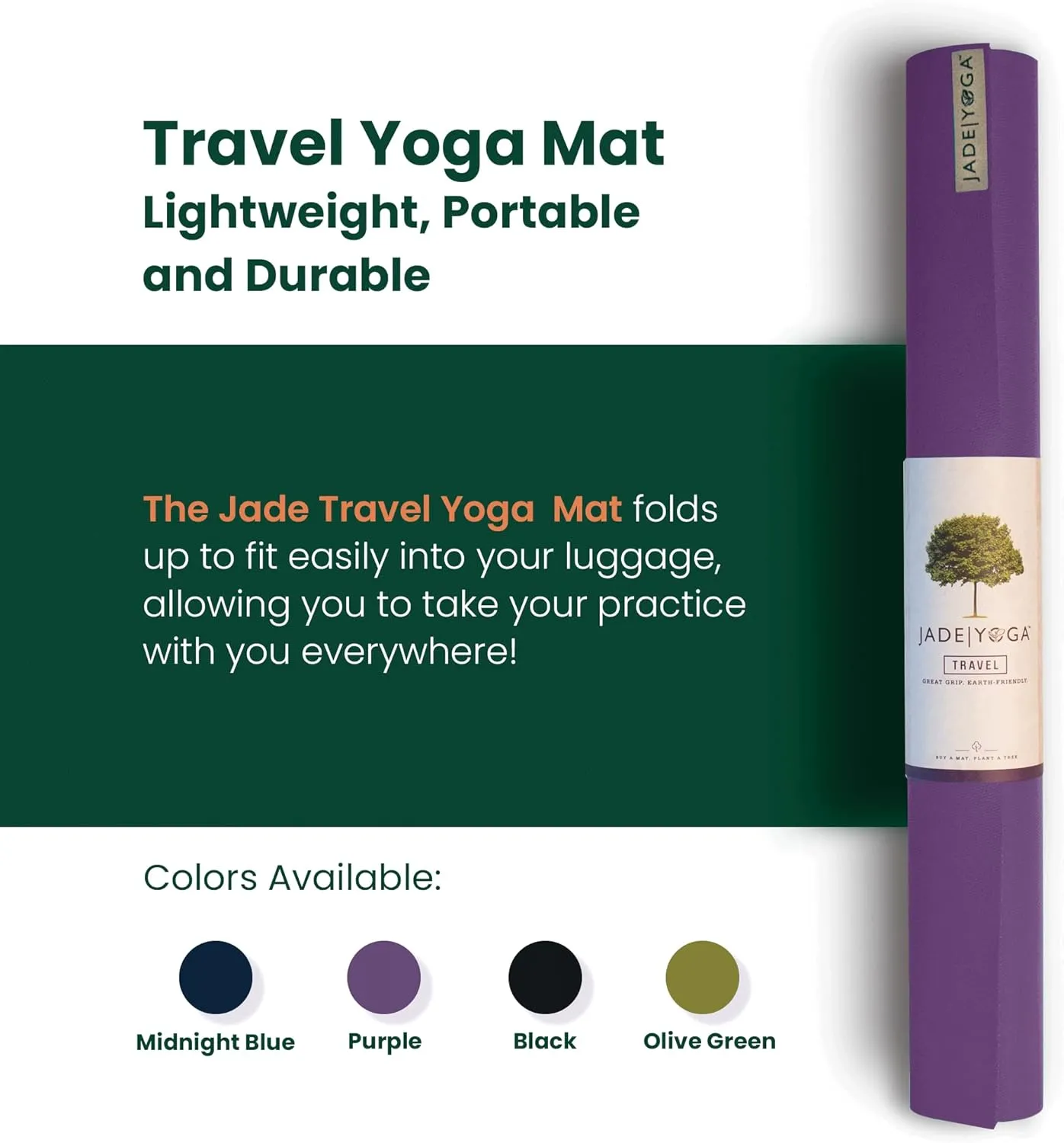 JadeYoga Travel Yoga Mat - Packable, Lightweight, and Portable Yoga Mat - Non-Slip Natural Rubber Mat for Women & Men - Great for Yoga, Home, Gym, Pilates, Fitness, and Stretching