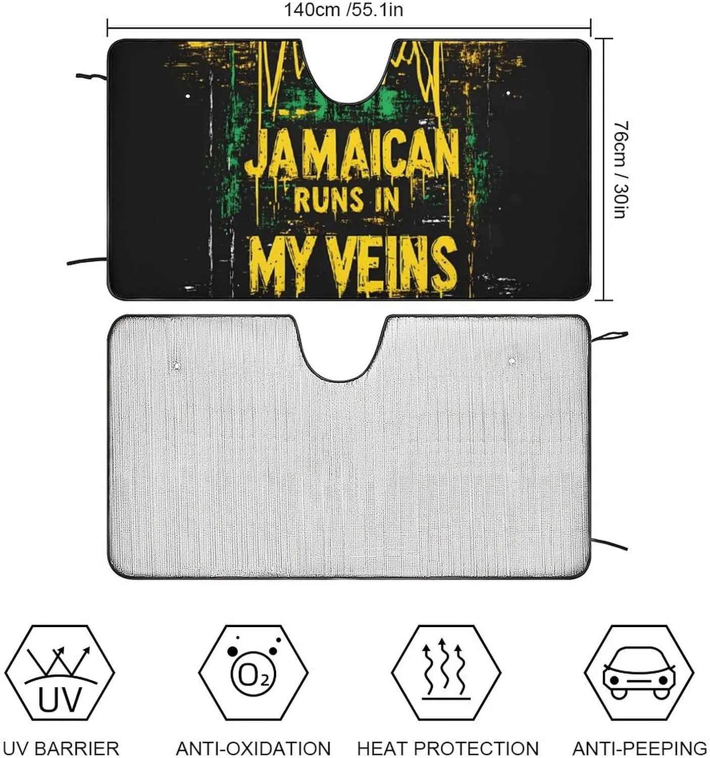 Jamaican Runs in My Veins Car Windshield Sunshade Portable Blocks UV Rays Sun Visor for Car Interior Protection