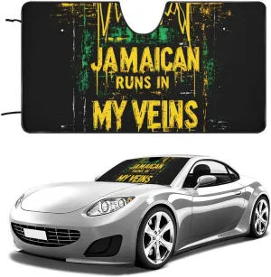 Jamaican Runs in My Veins Car Windshield Sunshade Portable Blocks UV Rays Sun Visor for Car Interior Protection