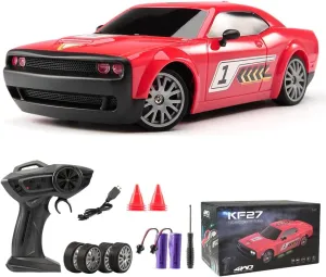 jaming KF27 Remote Control Car,RC Cars for Kids,1:20 4WD RC Drift Car with LED Lights, High-Speed Competitive 2.4G Cars for Drift and Race, Children's Gifts and Toys(Red 2-Battery)
