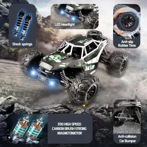 jaming Remote Control Car,2.4GHz High Speed Racer 35KM/H RC Cars Toys, 1:16 Off-Road Drift RC Truck with LED Headlight 4WD 390 Motor Electric Vehicle Toys Gifts for Kids and Adults (Green)