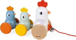 Janod - Classic Pull Along Wooden Hen and Chicks - Ages 18 Months  - J08259