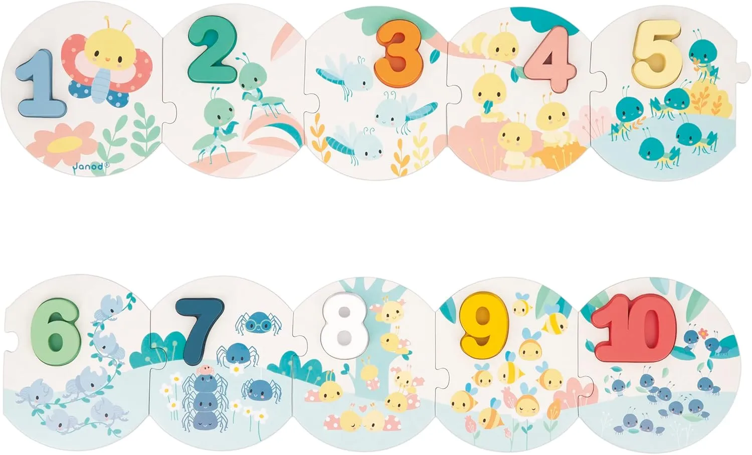Janod - Pure Puzzle My First Numbers - 10 Piece Puzzle   10 Wooden Numbers - Learning to Count - Educational Toy - from 24 Months, J08042