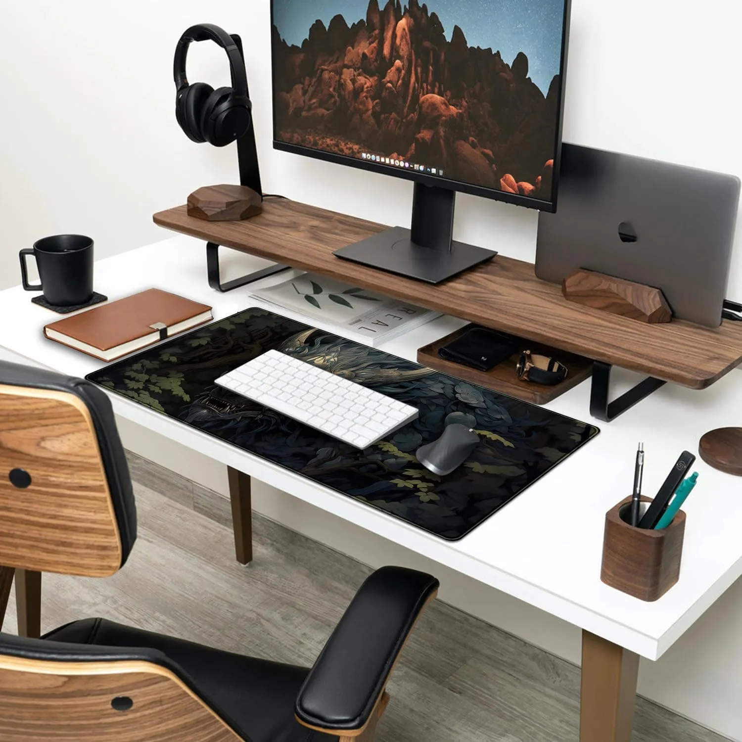 Japan Black Desk Mat Dragon Anime Gaming Mouse Pad Large Desk Pad for Desk Computer Pc Laptop Office Decor for Men, Anime Mouse Keyboard Pad Stitched Edges Non-Slip Rubber Mat Desk Pad, 31.5x15.8 in.