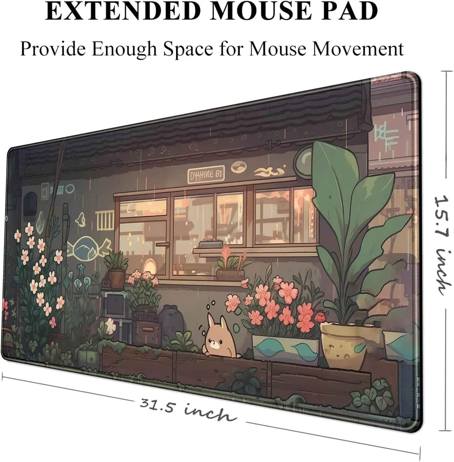 Japanese Anime Desk Mat Kawaii Cat Cute Desk Pad Green Plants Large Gaming Mouse Pad XXL Mousepad Extended Big Mouse Mat Cute Keyboard Mat Desk Decor 31.5''X15.7'' Desktop Mat