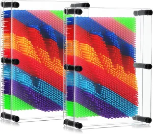 Jenaai 2 Pack Large 3D Pin Art Toy 8 x 6 Inch Plastic Pin Art Board Sensory Toy Intellectual Fun Impression Toy for Boys Girls Adult Creative Fidgets Christmas Birthday Gifts (Classic Multicolor)