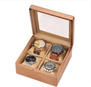 Jewelry box Wooden Watch Box with Transparent Glass Top Cover.4-digit Storage Watch Box.Jewelry Storage Box