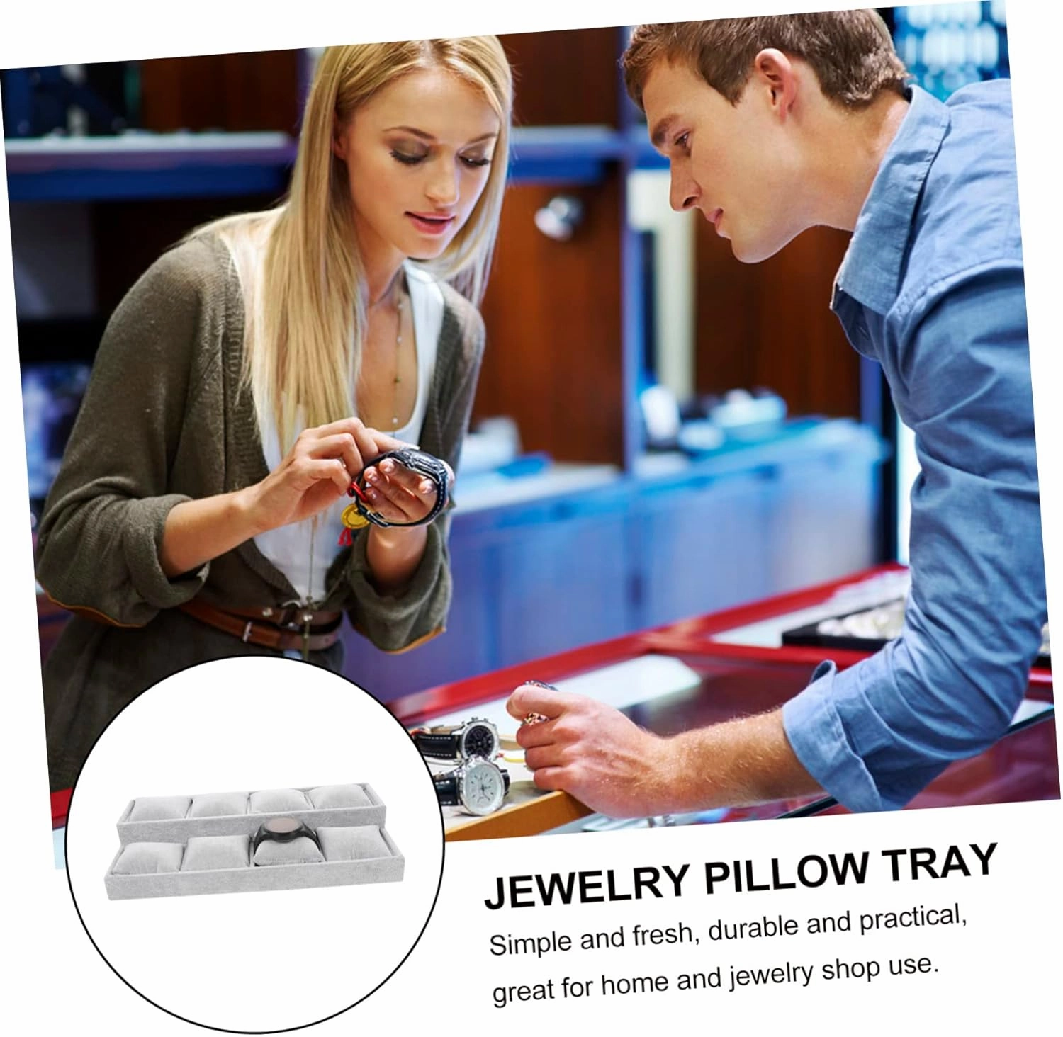 Jewelry Tray Organizer Trays Stackable Display Pillow Double-Layer Jewelry Display Velvet Surface