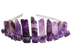 JIC Gem Amethyst Crystal Crown Raw Quartz Headband Handmade Tiara Natural Stone Headpiece Women Girls for Wedding Parties