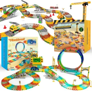 JITTERYGIT Race Track and Construction Track Christmas Bundle Gift, Glow in the Dark Flexible Racing STEM Vehicle Building Play Site Set, Magic Racetrack Present For Kids, Ages 3 4 5 6 7 8 9 Years Old