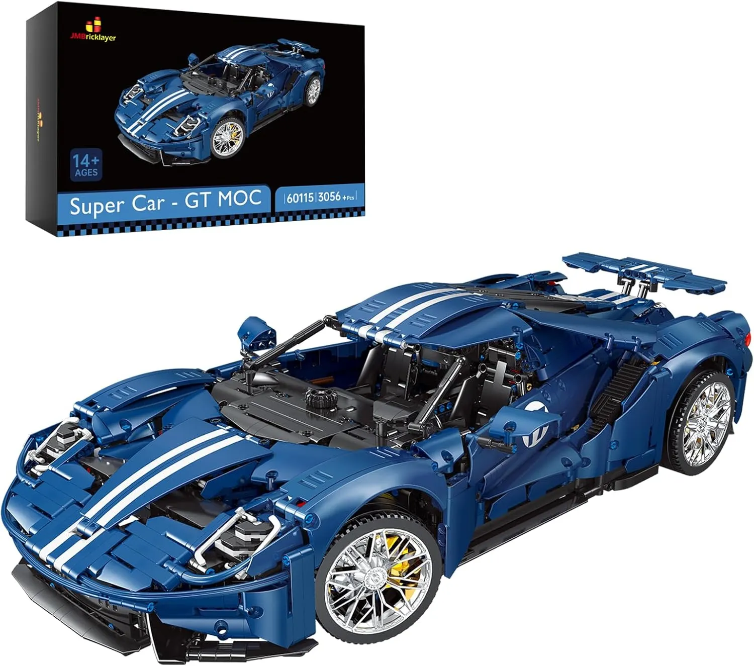 JMBricklayer 60115 Sports Car Building Block Kits, Classic Blue Supercars 1:8 Model MOC Toy Building Sets, Collectible Race Car Model, for Vehicle Enthusiasts, 12  Boys, Girls and Adults