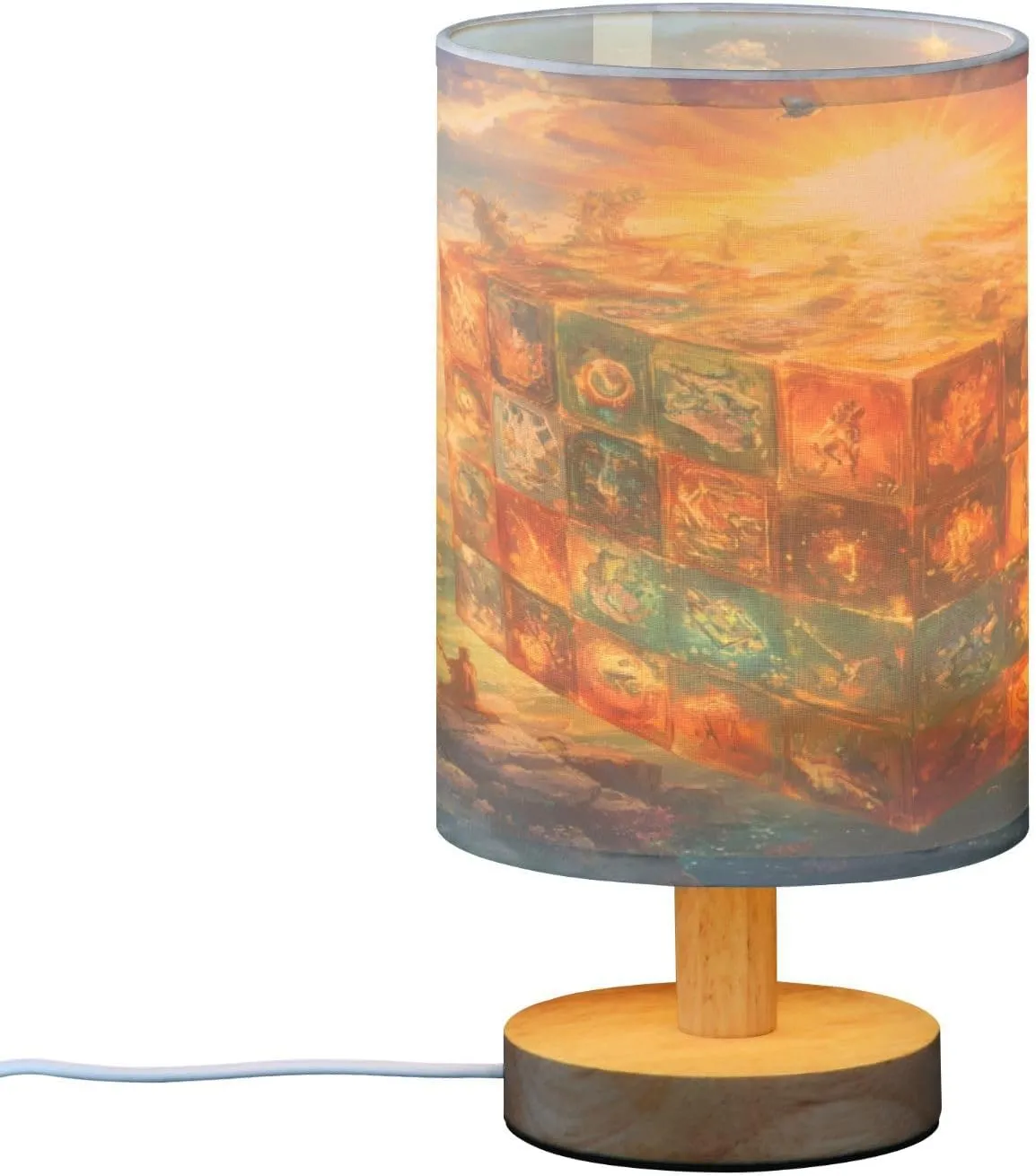 Joisal Glowing Magic Cube Mini Desk Lamp with Linen Shade Night Stand Lamp for Bedroom, Lamps for Bedrooms
