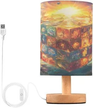 Joisal Glowing Magic Cube Mini Desk Lamp with Linen Shade Night Stand Lamp for Bedroom, Lamps for Bedrooms