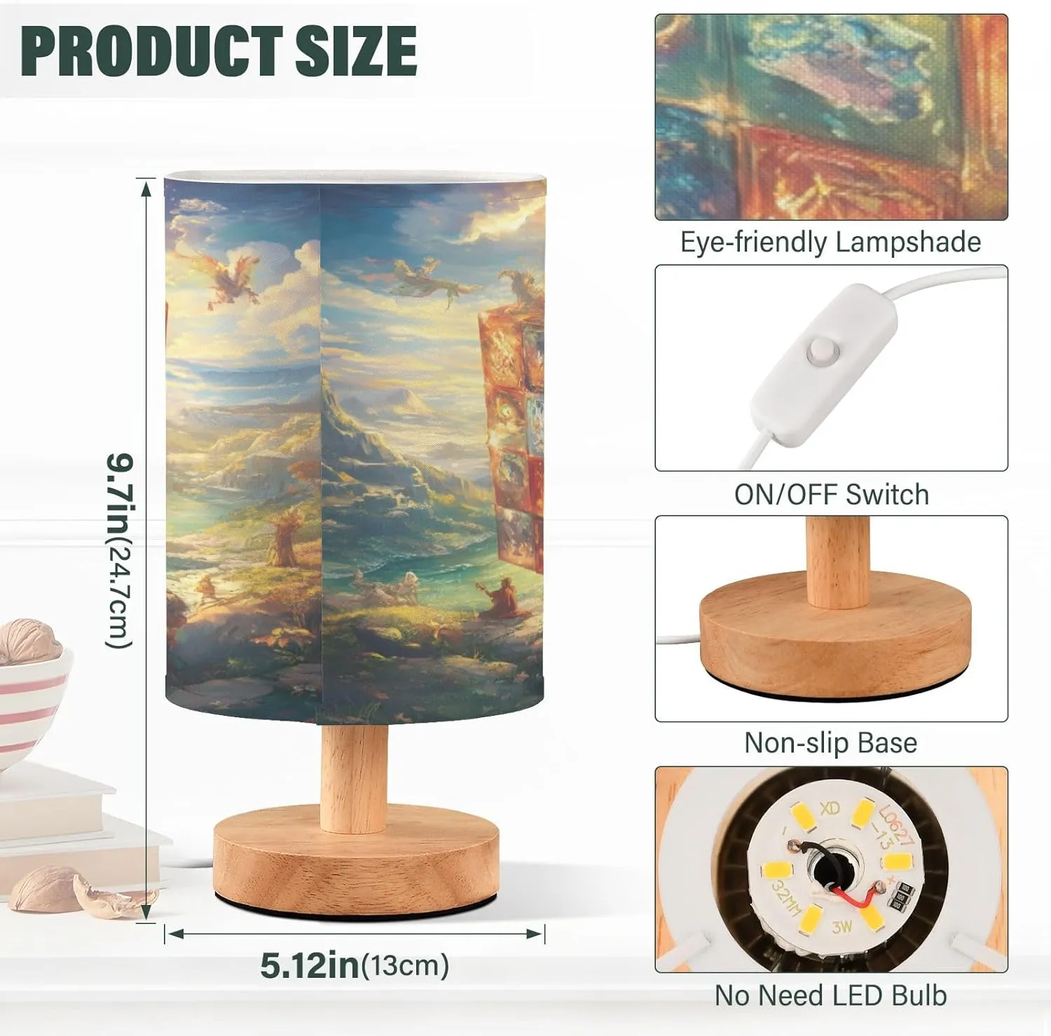 Joisal Glowing Magic Cube Mini Desk Lamp with Linen Shade Night Stand Lamp for Bedroom, Lamps for Bedrooms