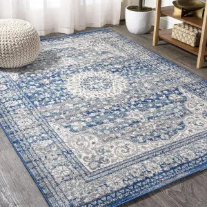 JONATHAN Y BMF109A-3 Scala Ornate Bohemian Medallion Indoor Area-Rug Vintage Floral Traditional Easy-Cleaning High Traffic Bedroom Kitchen Living Room Non Shedding, 3 X 5, Blue