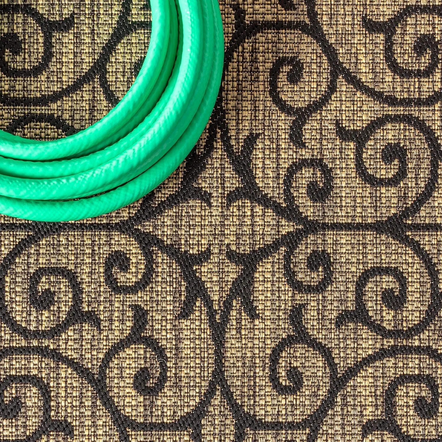 JONATHAN Y SMB107A-9 Madrid Vintage Filigree Textured Weave Indoor Outdoor Area-Rug Classic Coastal Easy-Cleaning Bedroom Kitchen Backyard Patio Non Shedding, 9 X 12, Black/Khaki