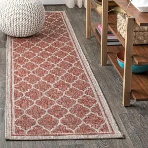 JONATHAN Y SMB109C-28 Trebol Moroccan Trellis Textured Weave Indoor Outdoor-Rug Modern Bohemian LivingRoom Backyard,2 X 8,Red/Beige