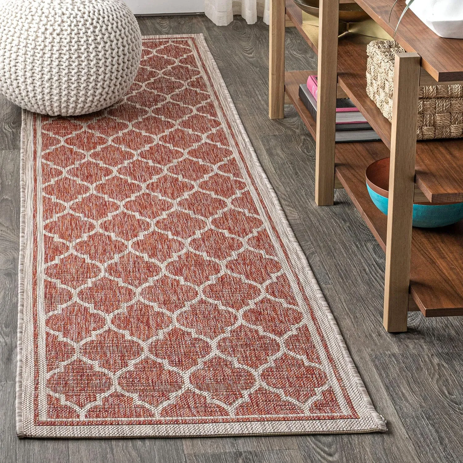 JONATHAN Y SMB109C-28 Trebol Moroccan Trellis Textured Weave Indoor Outdoor-Rug Modern Bohemian LivingRoom Backyard,2 X 8,Red/Beige