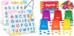 JoyCat Magnetic Letters, 312 Pieces Lowercase Alphabet Fridge Magnets   Magnetic Letter Tracing Board, 2-in-1 Double-Sided ABC Magnets for Kids Ages 3-5, Uppercase & Lowercase Letter Writing Practice
