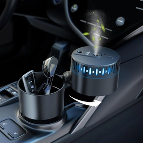 JOYTUTUS Car Air Freshener Diffuser, Humidifier Aromatherapy Essential Oil Diffuser for Trucks & SUVs, Cup Holder Extender with Humidifier, 2 Nozzles, Cold Ambient Lighting