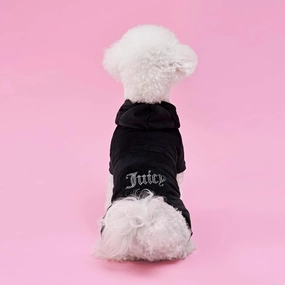 Juicy Couture Hooded Pet Juicy Bling Velour Tracksuit Chest 16 inches for Small Dogs and Cats - Black - XS/S