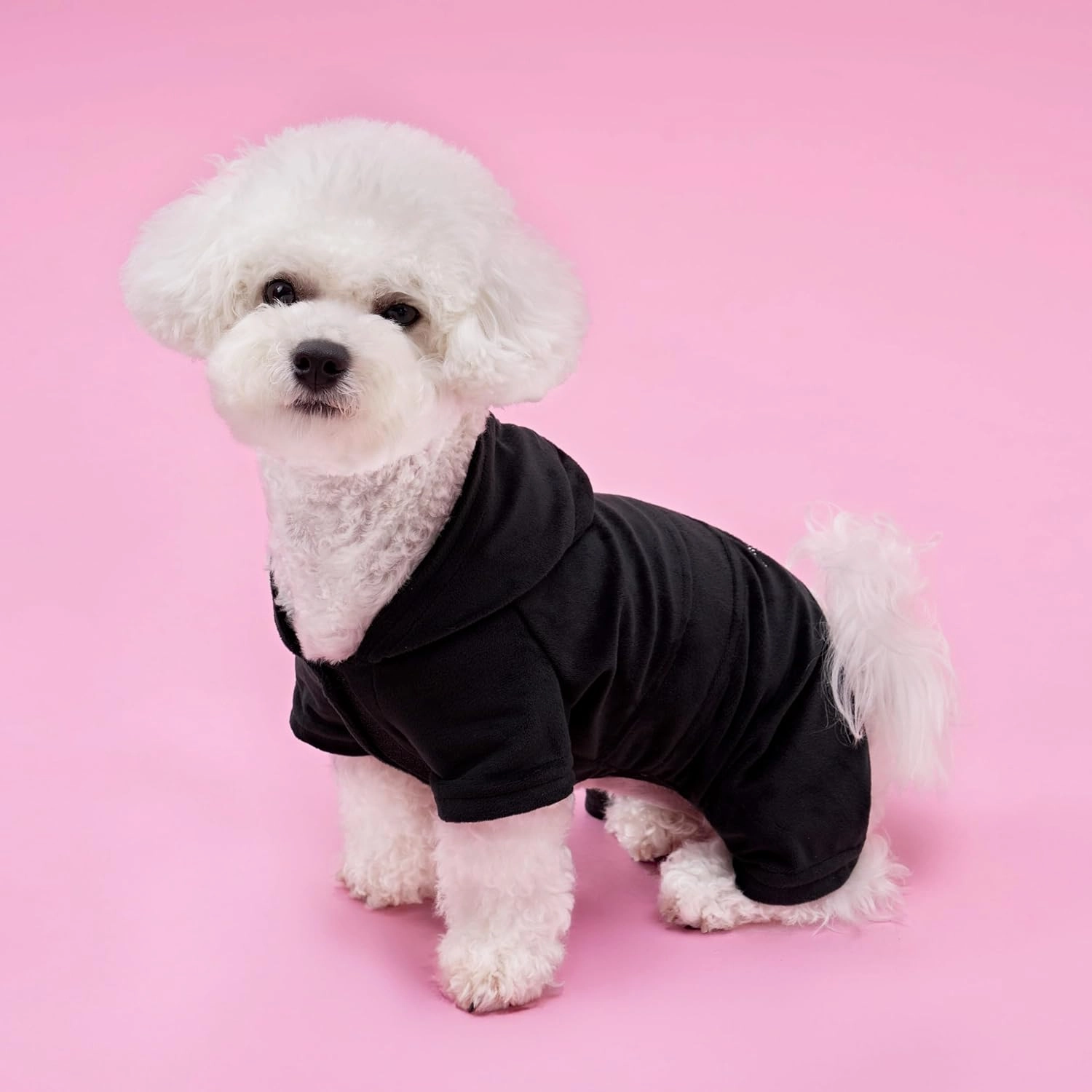 Juicy Couture Hooded Pet Juicy Bling Velour Tracksuit Chest 16 inches for Small Dogs and Cats - Black - XS/S
