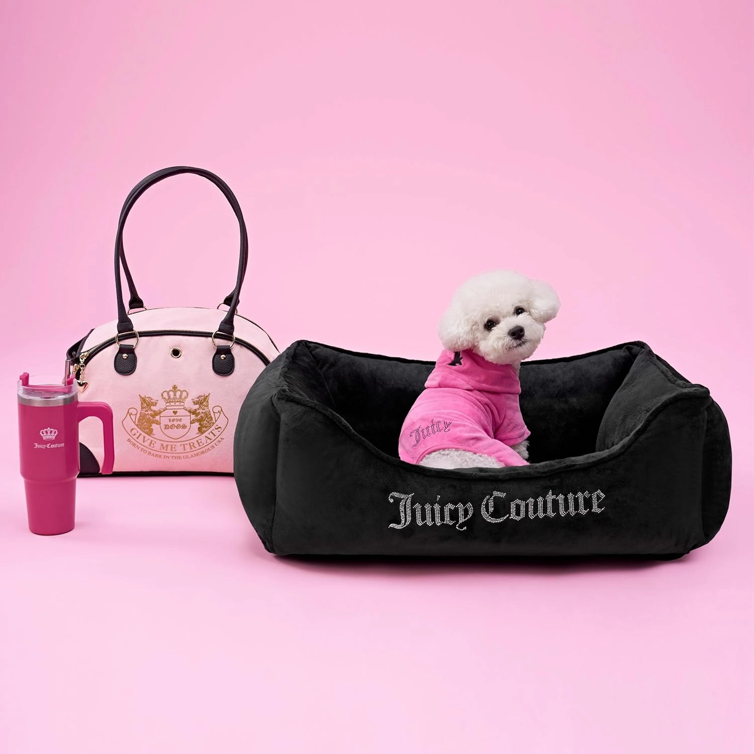 Juicy Couture Hooded Pet Juicy Bling Velour Tracksuit Chest 16 inches for Small Dogs and Cats - Black - XS/S