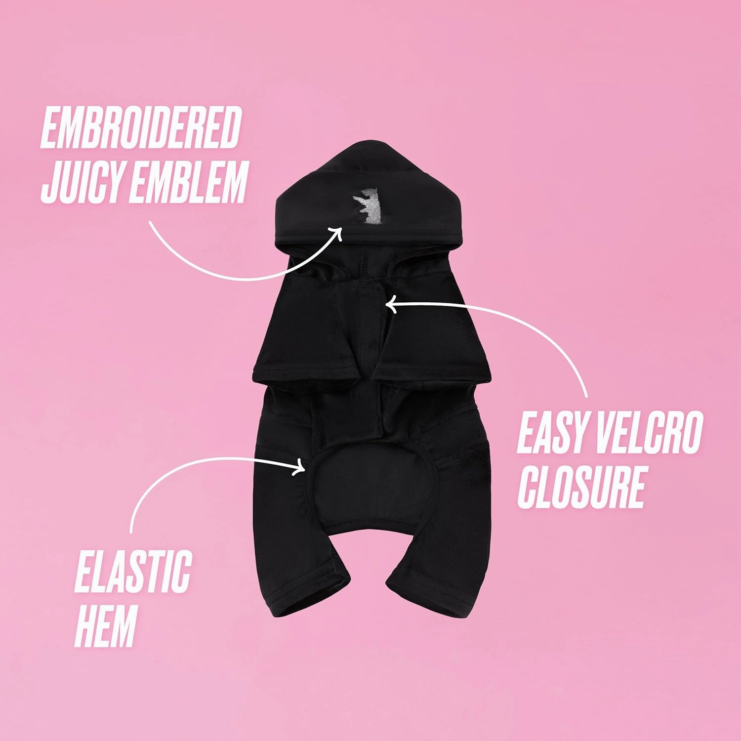 Juicy Couture Hooded Pet Juicy Bling Velour Tracksuit Chest 16 inches for Small Dogs and Cats - Black - XS/S