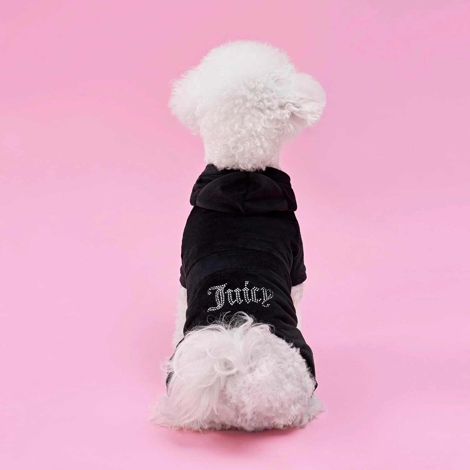 Juicy Couture Hooded Pet Juicy Bling Velour Tracksuit Chest 16 inches for Small Dogs and Cats - Black - XS/S