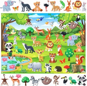 Jungle Animals Felt Board Story 41 Pcs Safari Theme Felt Storyboard Wild Animal Flannel Storyboard Jungle Safari Zoo Themed Flannel Board for Interactive Storytelling Birthday Hanging Gift