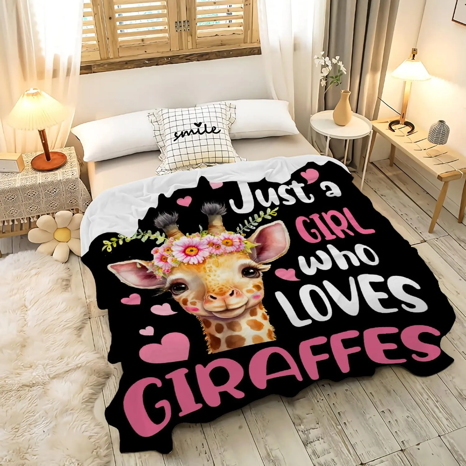Just A Girl Who Loves Giraffes Blanket Lightweight Cozy Flannel Fleece Throw Blanket Best Gift Home Decor for Bed Couch Outdoor Camping 60"x50" M for Teens