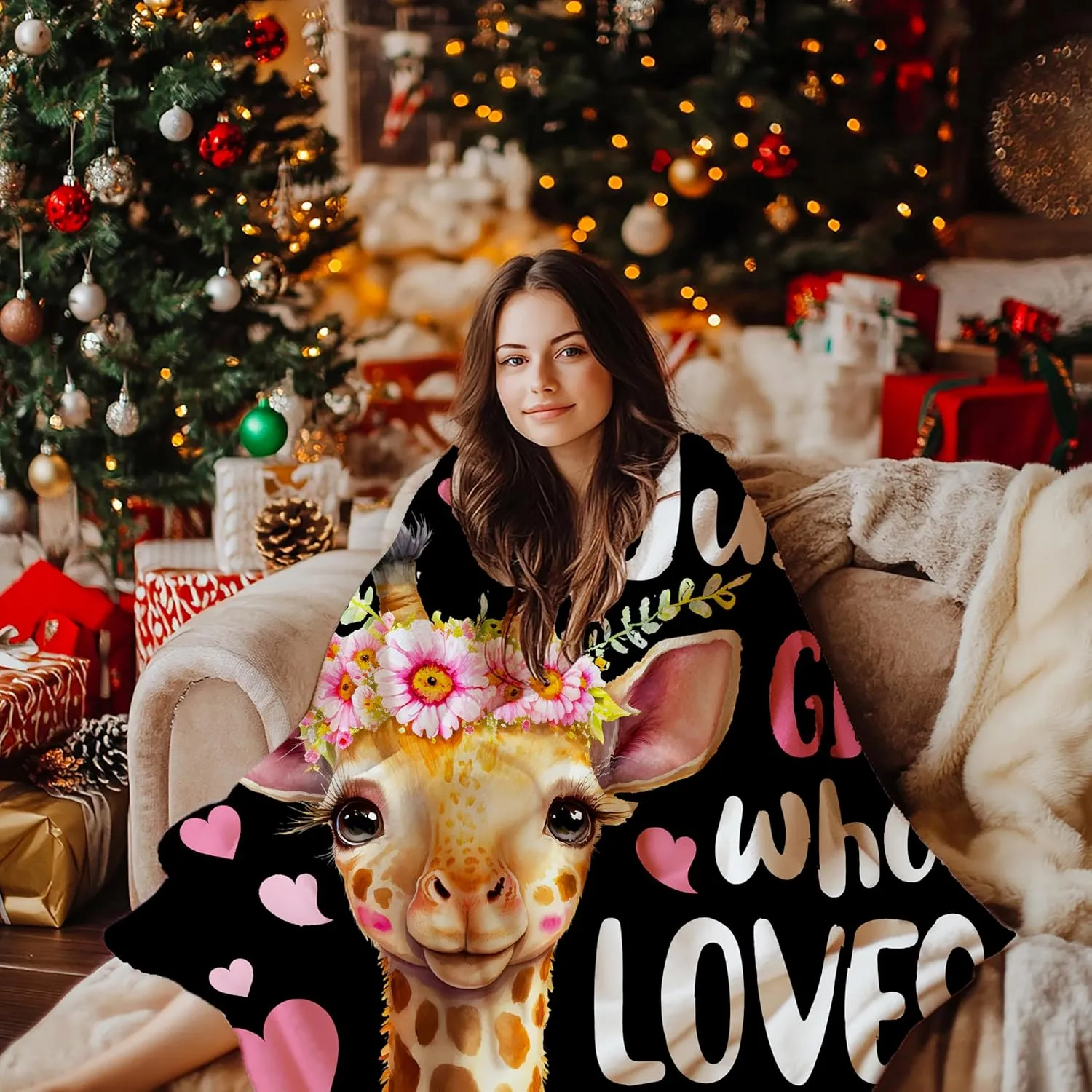 Just A Girl Who Loves Giraffes Blanket Lightweight Cozy Flannel Fleece Throw Blanket Best Gift Home Decor for Bed Couch Outdoor Camping 60"x50" M for Teens