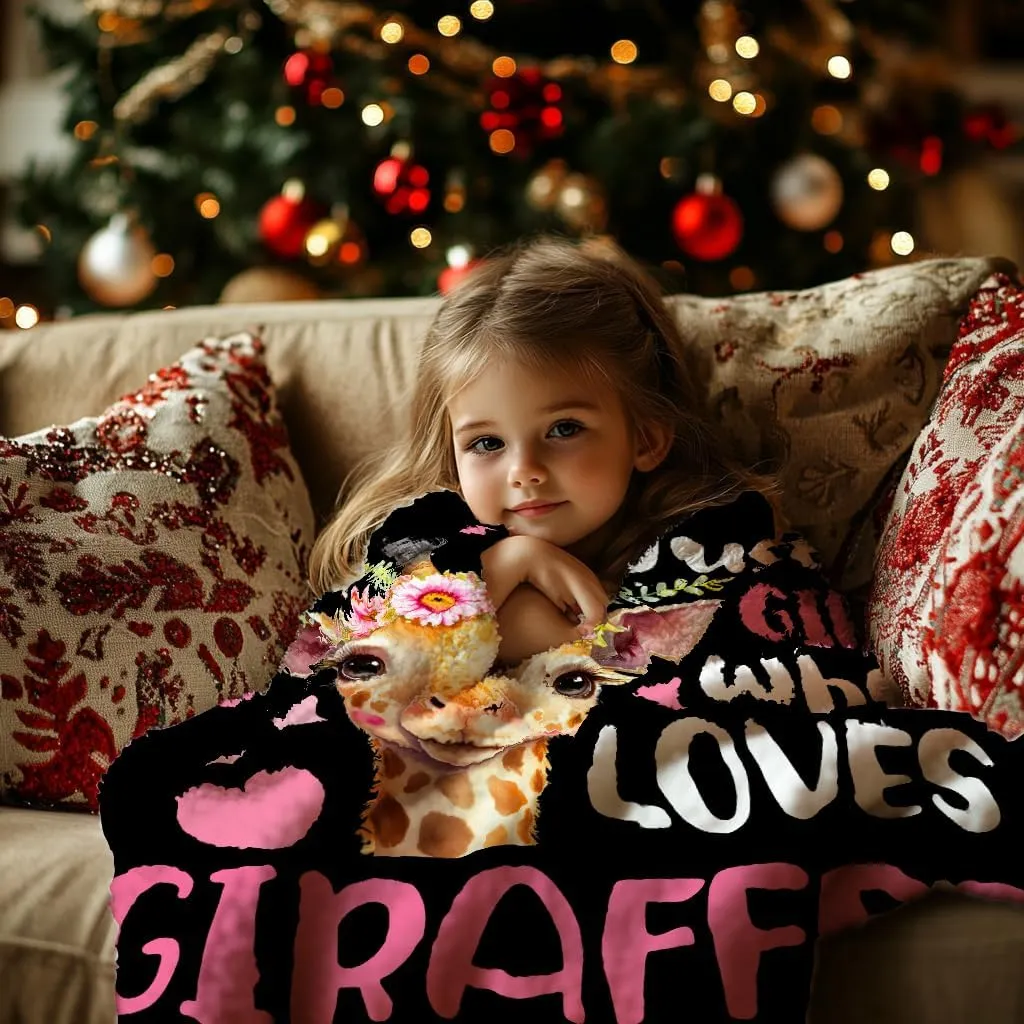 Just A Girl Who Loves Giraffes Blanket Lightweight Cozy Flannel Fleece Throw Blanket Best Gift Home Decor for Bed Couch Outdoor Camping 60"x50" M for Teens