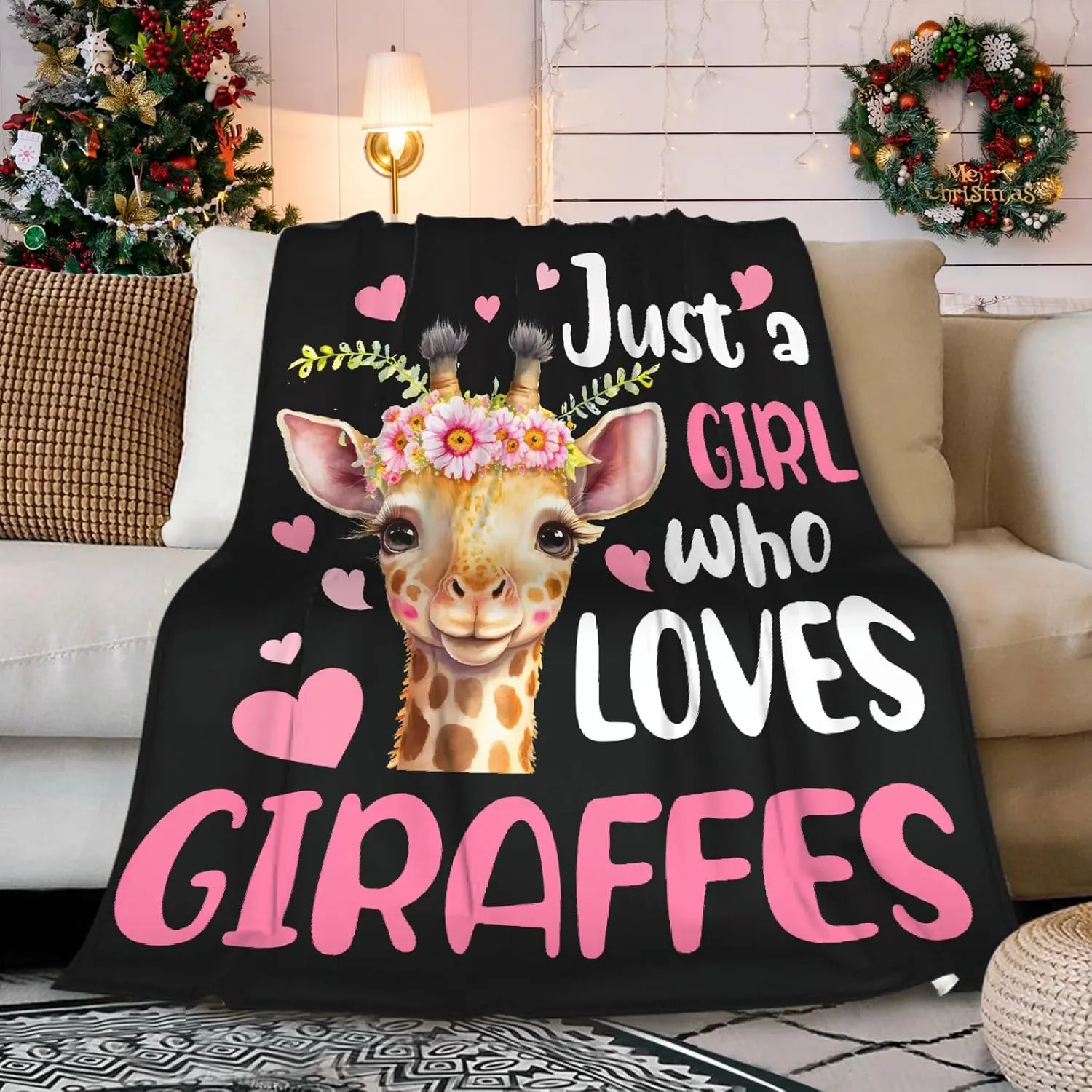 Just A Girl Who Loves Giraffes Blanket Lightweight Cozy Flannel Fleece Throw Blanket Best Gift Home Decor for Bed Couch Outdoor Camping 60"x50" M for Teens
