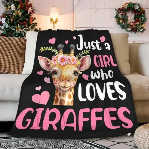 Just A Girl Who Loves Giraffes Blanket Lightweight Cozy Flannel Fleece Throw Blanket Best Gift Home Decor for Bed Couch Outdoor Camping 60"x50" M for Teens