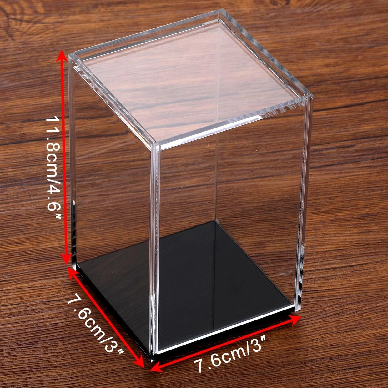JUXYES Pack of 4 Clear Acrylic Display Case with Sliding Door for Mini Action Figures, Stackable Display Case Cube Small Showcase Free Standing Collectibles Protection Box, Black Bottom