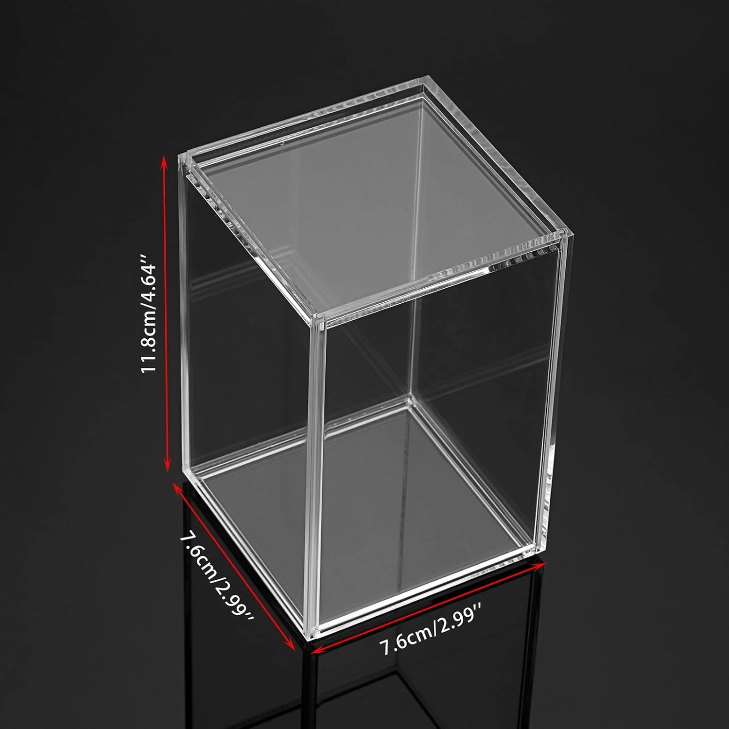JUXYES Pack of 4 Clear Display Case for Mini Action Figures, Acrylic Box With Sliding Door, Stackable Cube Small Showcase, Free Standing Collectibles Protection