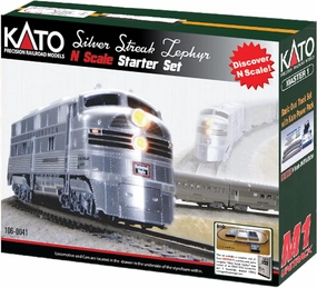 Kato USA Model Train Products N CB&Q Streak Zephyr UNITRACK Starter Set, Silver