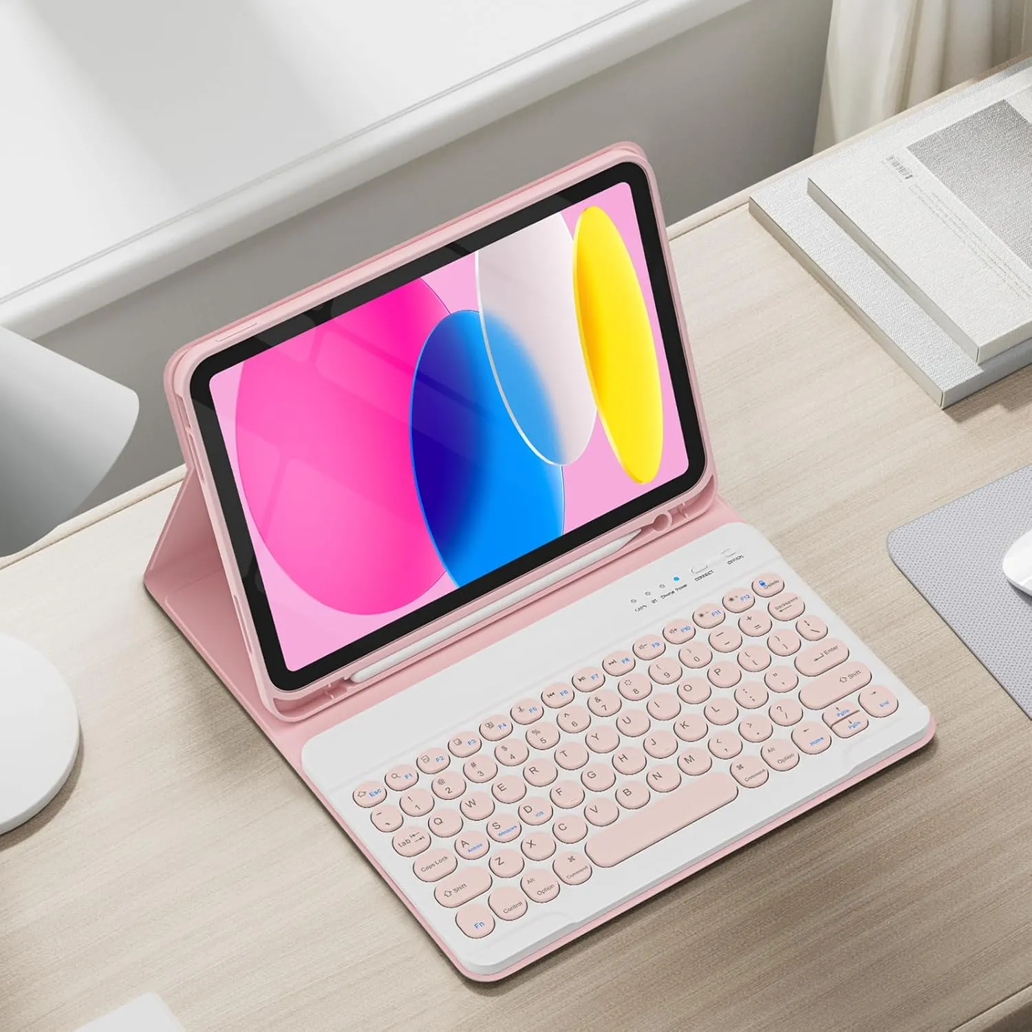 KBCASE Keyboard Case for iPad A16 11 inch 2025 / 10th Generation 10.9 inch 2022, Detachable Wireless Keyboard Cover with Pencil Holder for iPad 11/10th Gen (Light Pink)