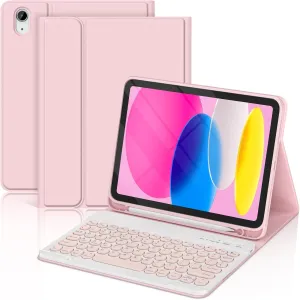 KBCASE Keyboard Case for iPad A16 11 inch 2025 / 10th Generation 10.9 inch 2022, Detachable Wireless Keyboard Cover with Pencil Holder for iPad 11/10th Gen (Light Pink)