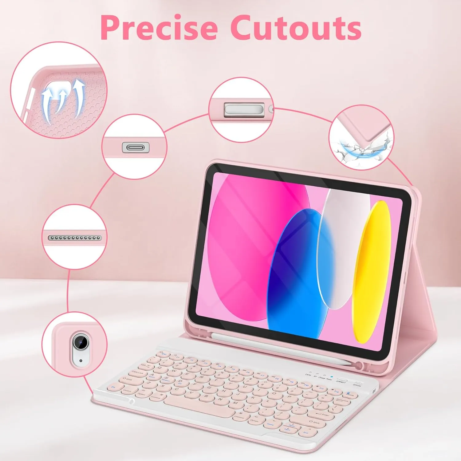 KBCASE Keyboard Case for iPad A16 11 inch 2025 / 10th Generation 10.9 inch 2022, Detachable Wireless Keyboard Cover with Pencil Holder for iPad 11/10th Gen (Light Pink)