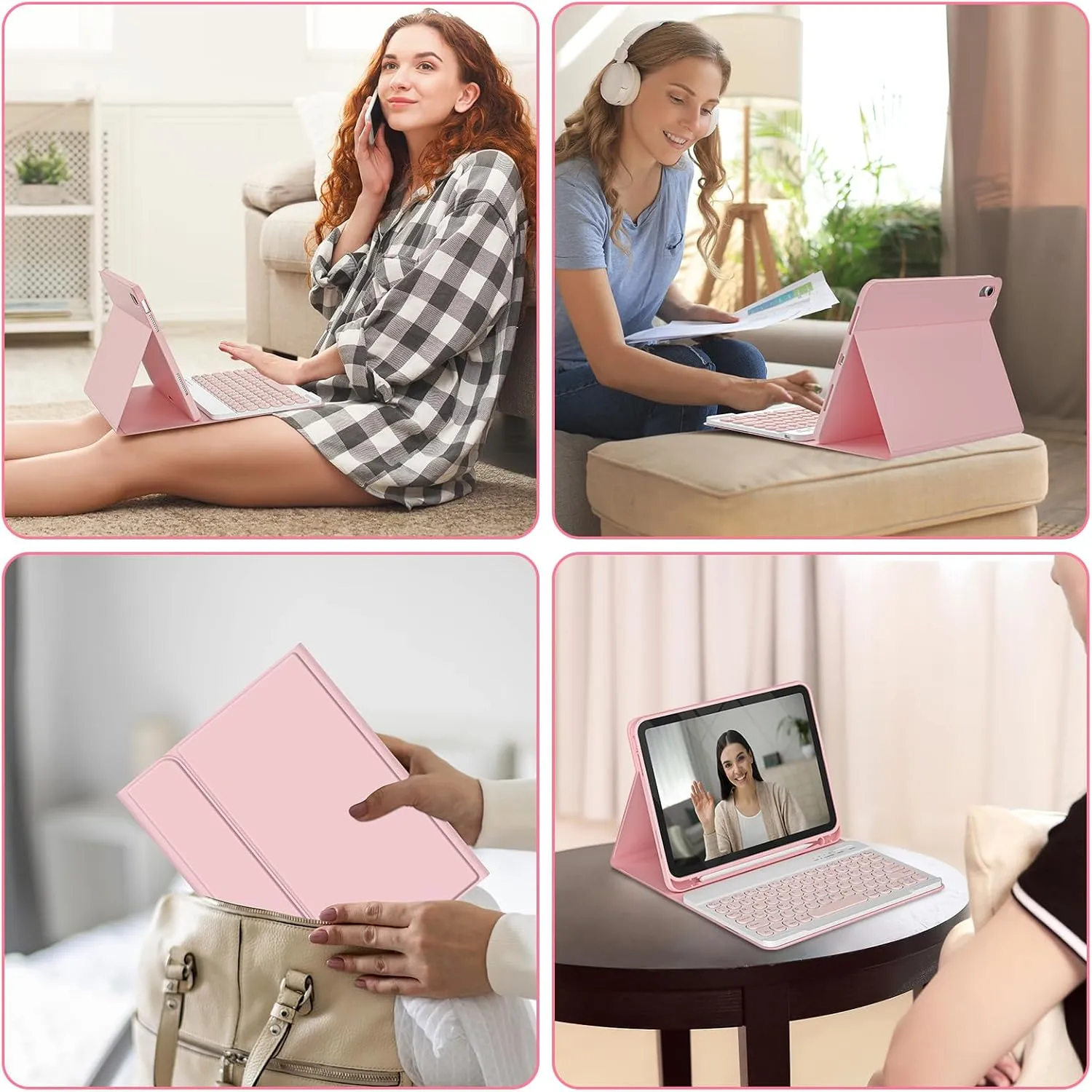 KBCASE Keyboard Case for iPad A16 11 inch 2025 / 10th Generation 10.9 inch 2022, Detachable Wireless Keyboard Cover with Pencil Holder for iPad 11/10th Gen (Light Pink)