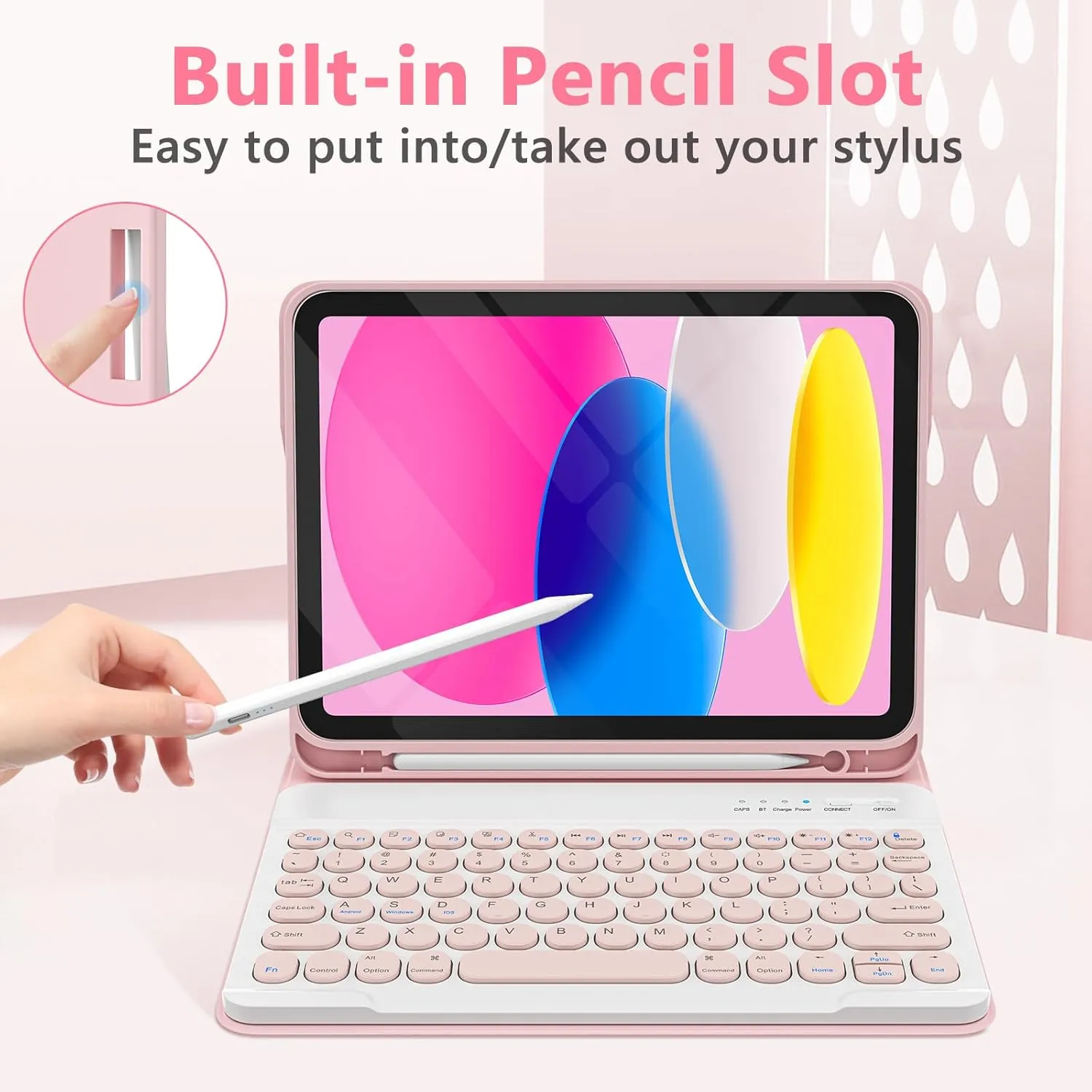 KBCASE Keyboard Case for iPad A16 11 inch 2025 / 10th Generation 10.9 inch 2022, Detachable Wireless Keyboard Cover with Pencil Holder for iPad 11/10th Gen (Light Pink)