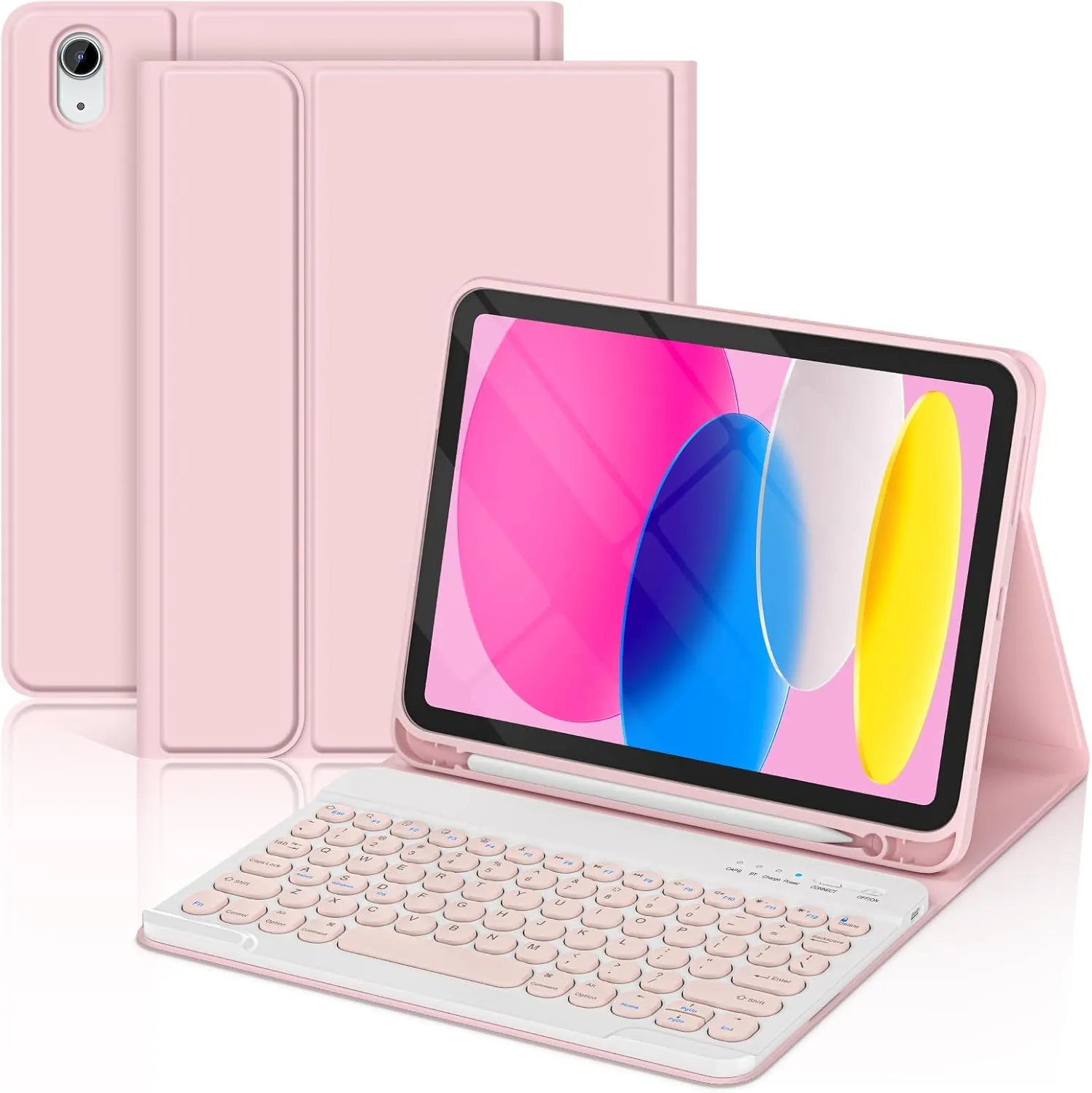 KBCASE Keyboard Case for iPad A16 11 inch 2025 / 10th Generation 10.9 inch 2022, Detachable Wireless Keyboard Cover with Pencil Holder for iPad 11/10th Gen (Light Pink)