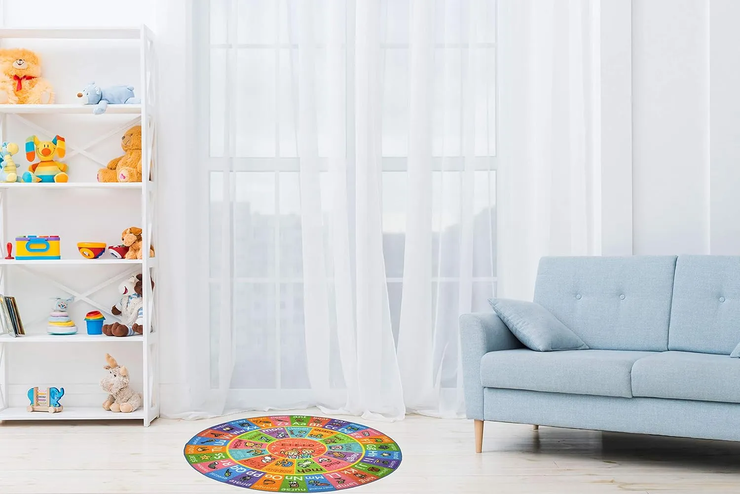 KC Cubs Playtime Collection ABC Alphabet with Old MacDonald's Animals Educational Learning & Game Round Circle Area Rug Carpet for Kids and Children Bedrooms and Playroom