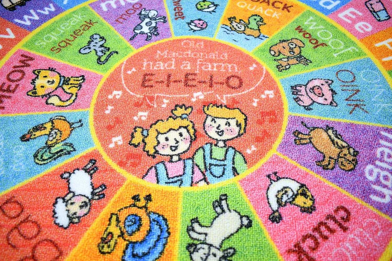 KC Cubs Playtime Collection ABC Alphabet with Old MacDonald's Animals Educational Learning & Game Round Circle Area Rug Carpet for Kids and Children Bedrooms and Playroom