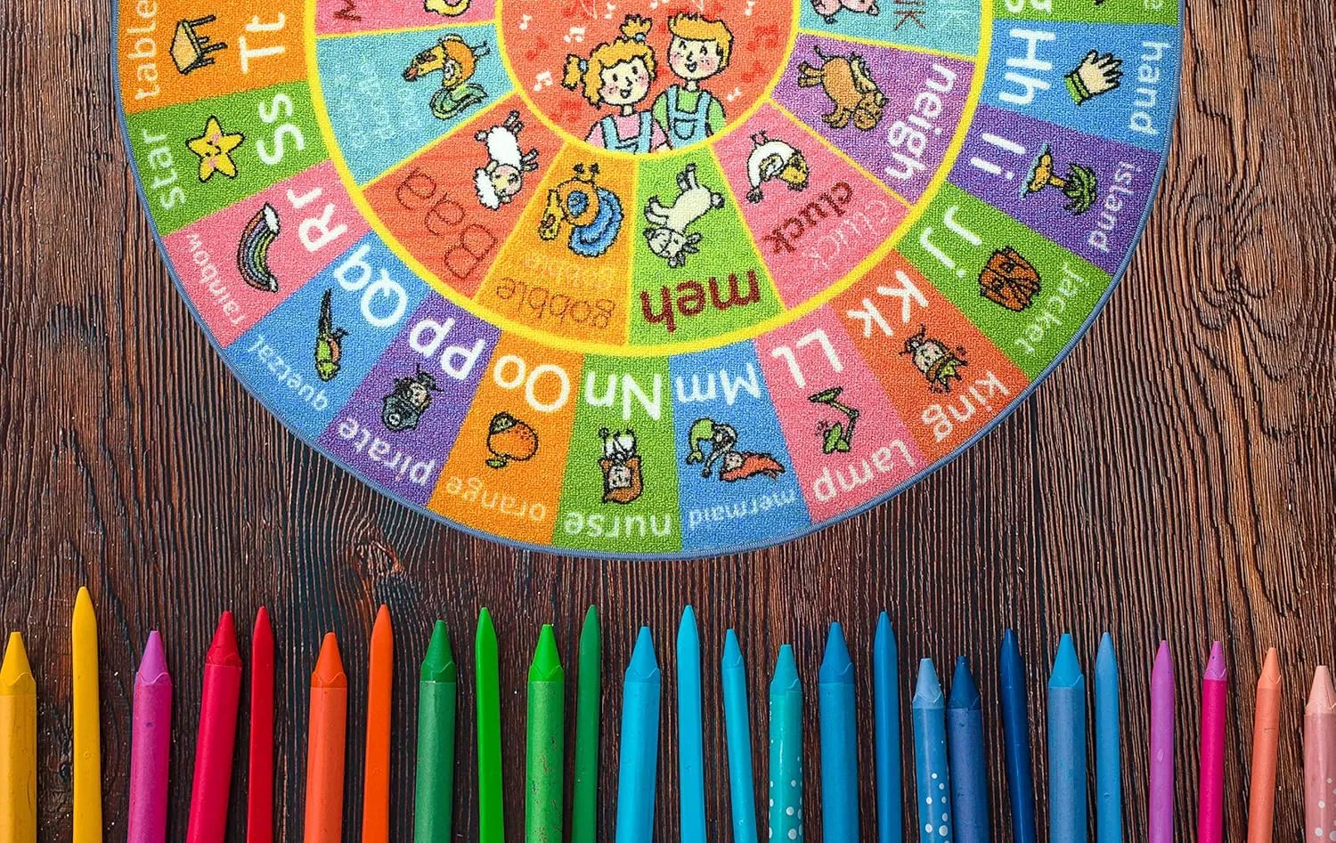 KC Cubs Playtime Collection ABC Alphabet with Old MacDonald's Animals Educational Learning & Game Round Circle Area Rug Carpet for Kids and Children Bedrooms and Playroom