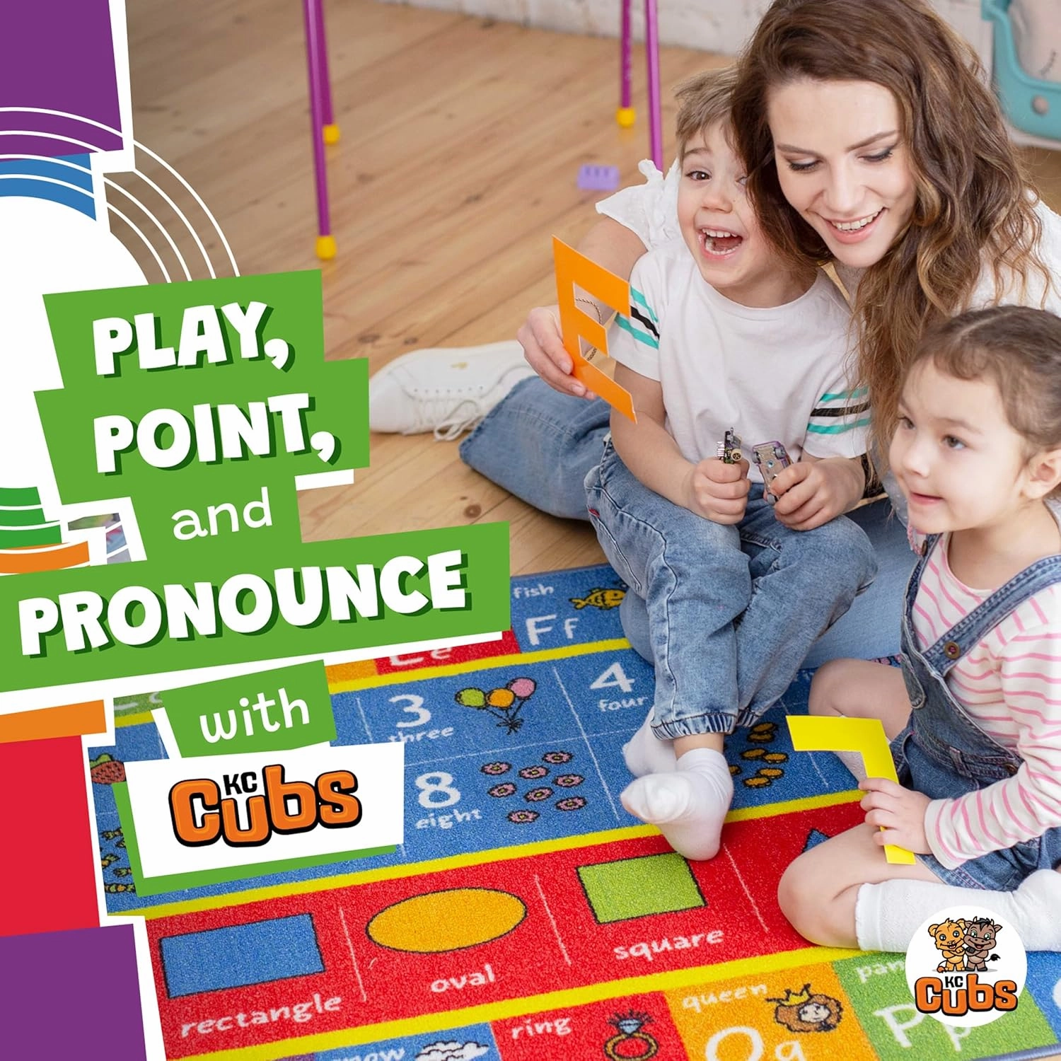 KC CUBS ABC Alphabet, Numbers and Shapes Educational Learning & Fun Game Play Area Rug for Children Bedroom, Toddler Classroom and Baby Playroom Mat